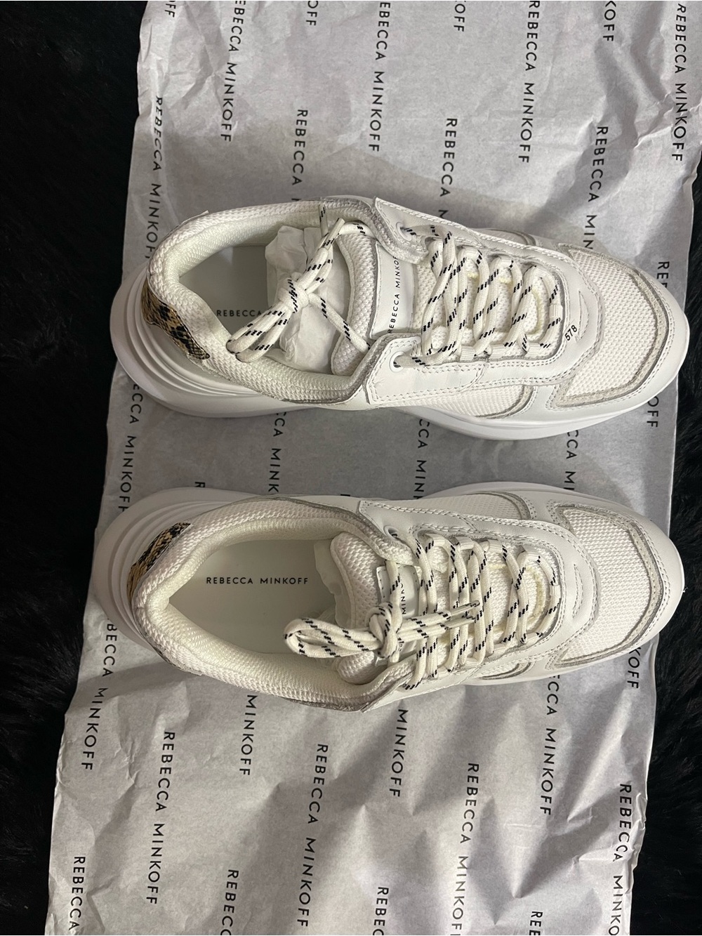 Rebecca Minkoff White Platform Lace-Up Sneakers with Black-Trim Laces